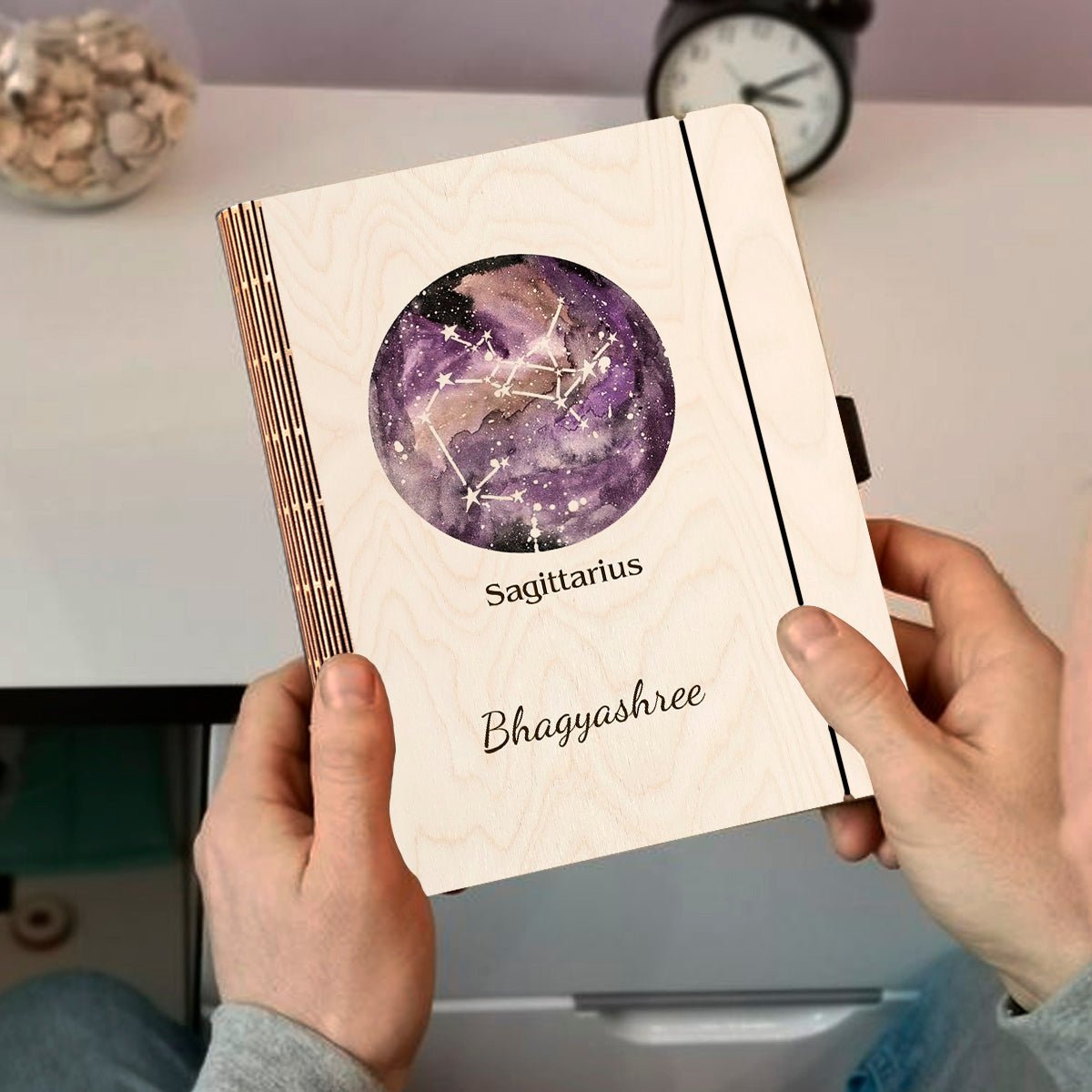 Sagittarius Zodiac Wooden Diary with Personalized Star Cover Design - Sblossom