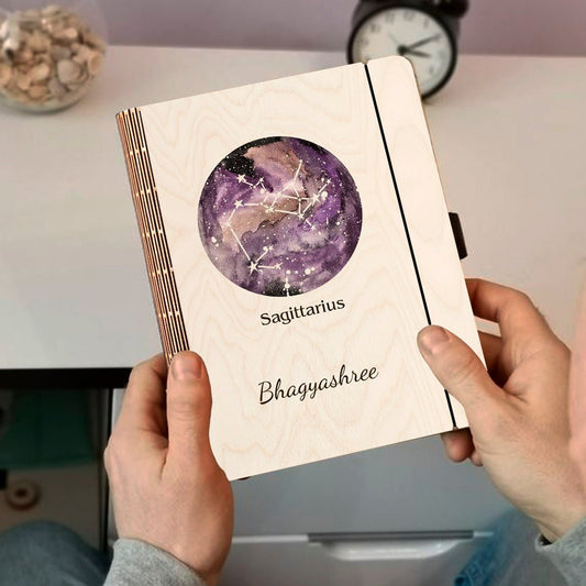 Sagittarius Zodiac Wooden Diary with Personalized Star Cover Design - Sblossom