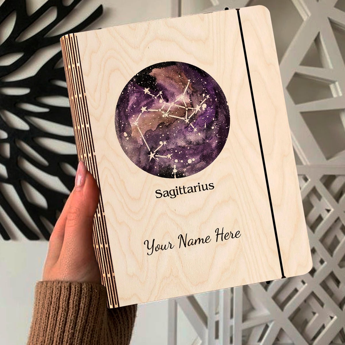 Sagittarius Zodiac Wooden Diary with Personalized Star Cover Design - Sblossom