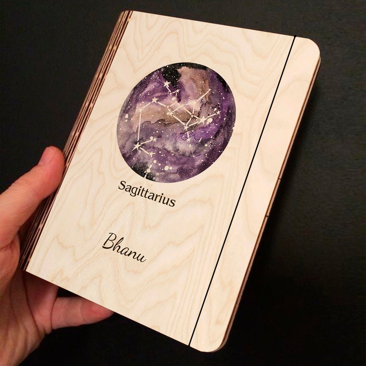 Sagittarius Zodiac Wooden Diary with Personalized Star Cover Design - Sblossom
