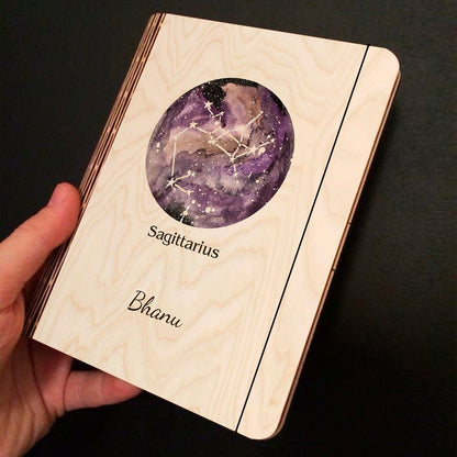Sagittarius Zodiac Wooden Diary with Personalized Star Cover Design - Sblossom