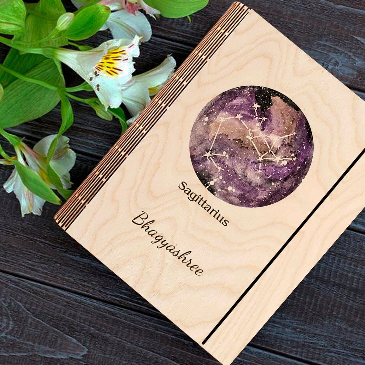 Sagittarius Zodiac Wooden Diary with Personalized Star Cover Design - Sblossom
