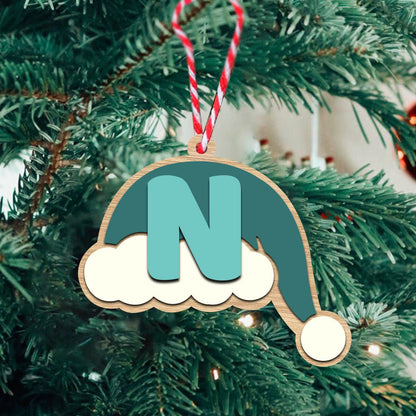Santa Cap Christmas Ornament in Wood with Initial Letter - Sblossom
