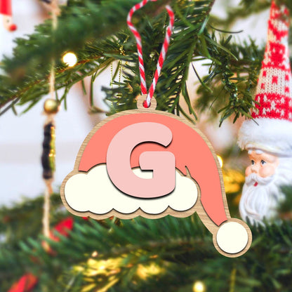 Santa Cap Christmas Ornament in Wood with Initial Letter - Sblossom