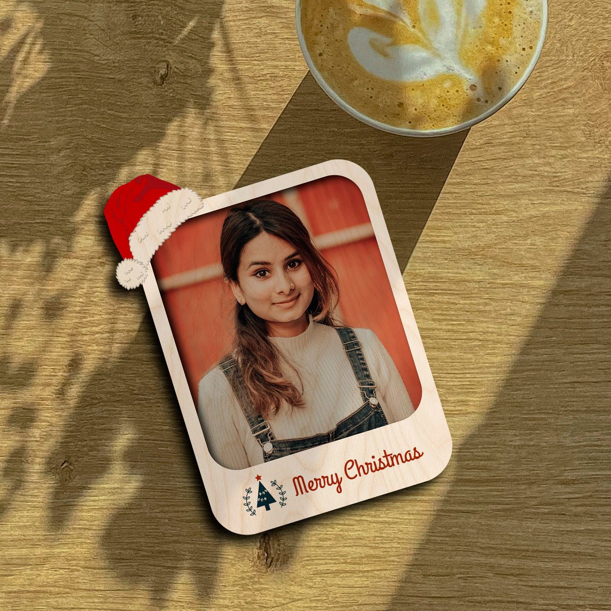 Santa Hat Christmas Magnet in Wood with Personalized Photo Print - Sblossom