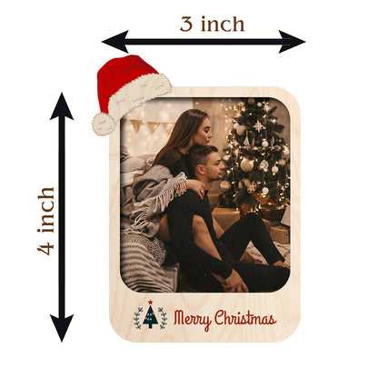 Santa Hat Christmas Magnet in Wood with Personalized Photo Print - Sblossom
