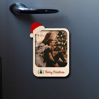 Santa Hat Christmas Magnet in Wood with Personalized Photo Print - Sblossom