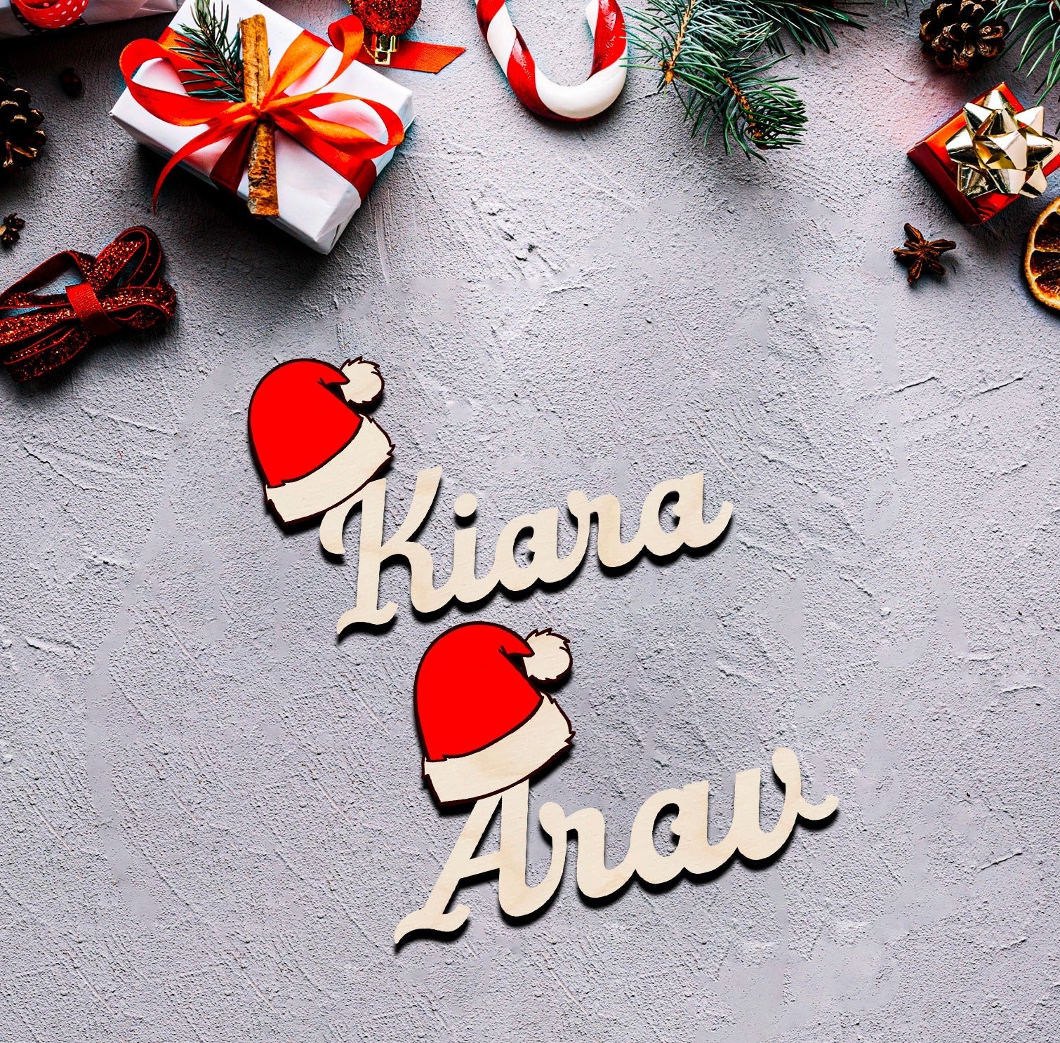 Santa Hat Name Fridge Magnet in Wood with 3D Cursive Cutout - Sblossom