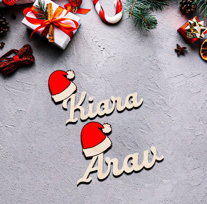 Santa Hat Name Fridge Magnet in Wood with 3D Cursive Cutout - Sblossom