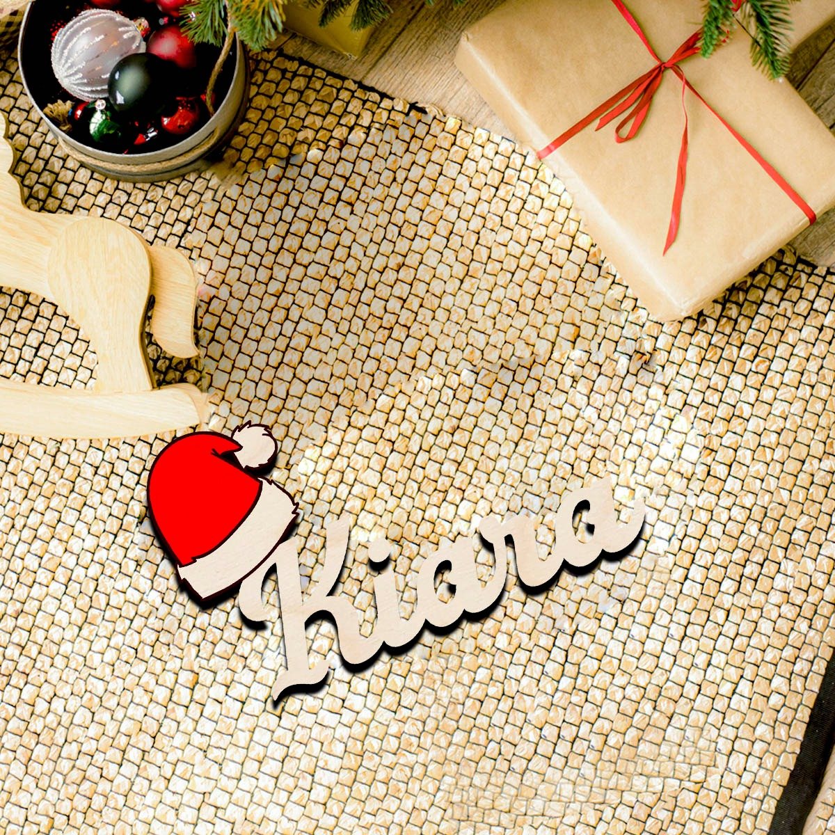 Santa Hat Name Fridge Magnet in Wood with 3D Cursive Cutout - Sblossom
