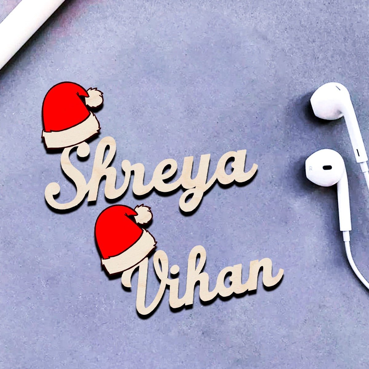 Santa Hat Name Fridge Magnet in Wood with 3D Cursive Cutout - Sblossom