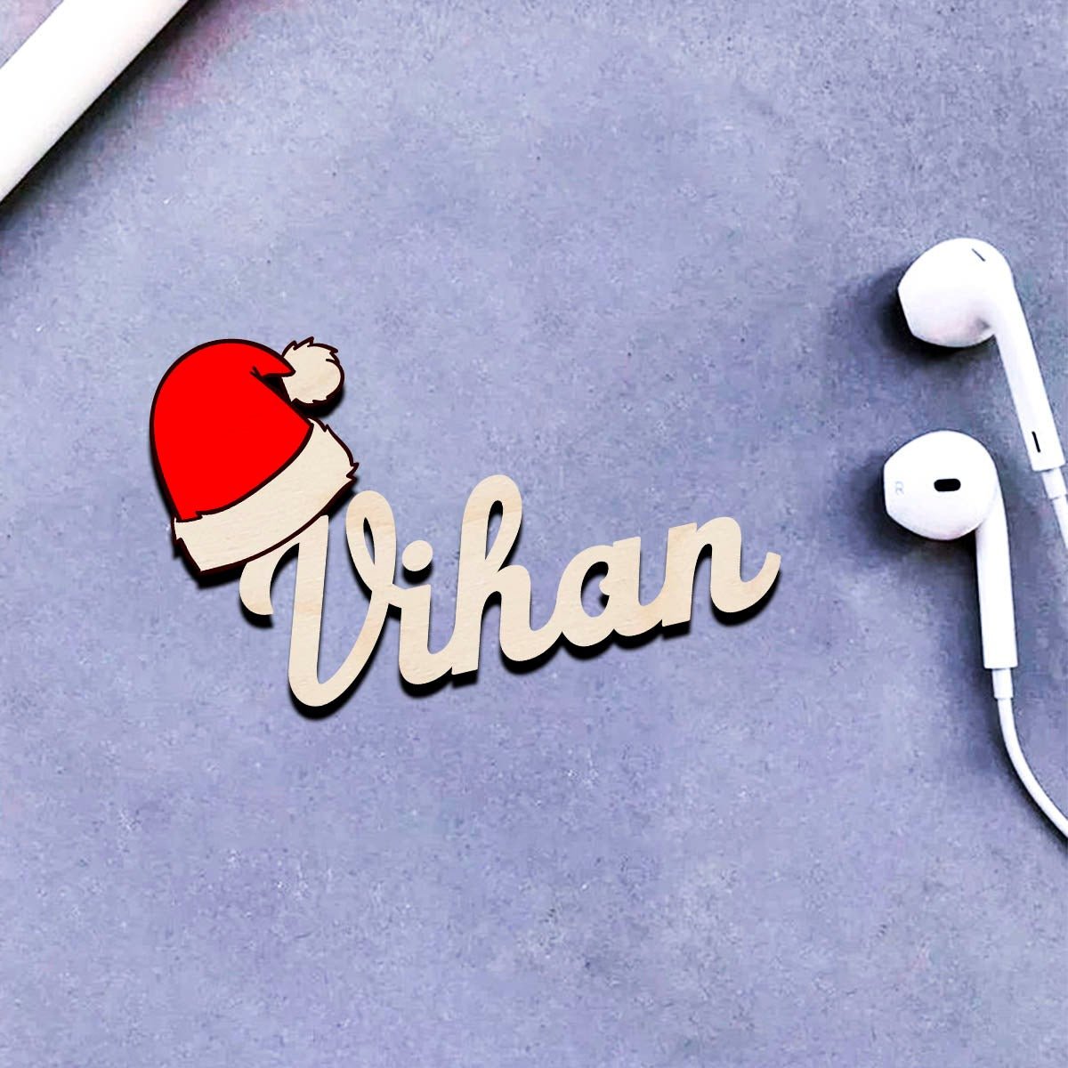 Santa Hat Name Fridge Magnet in Wood with 3D Cursive Cutout - Sblossom