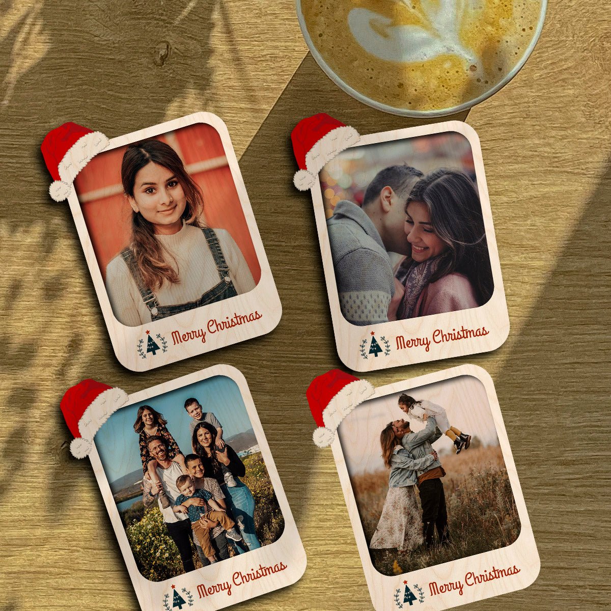 Santa Hat Photo Magnet in Wood with Merry Christmas Print Design - Sblossom