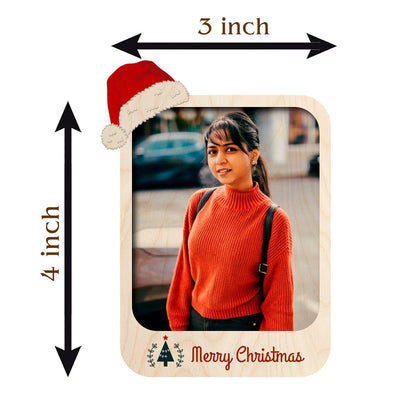 Santa Hat Photo Magnet in Wood with Merry Christmas Print Design - Sblossom