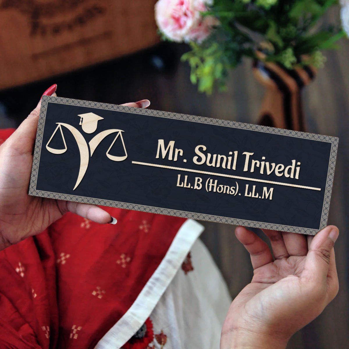 Scales-of-Justice Advocate Name Plate for Office – UV Printed Birch - Sblossom