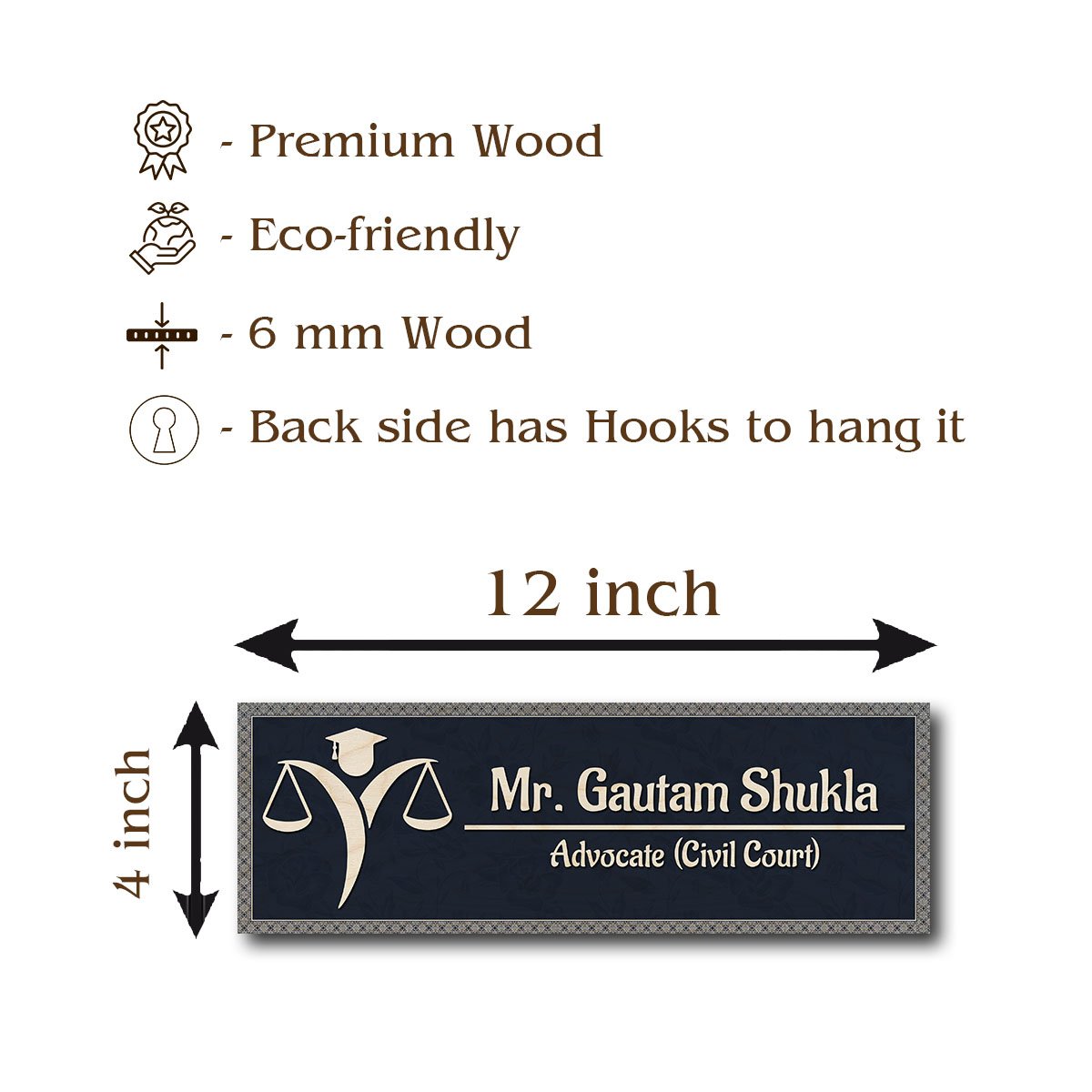 Scales-of-Justice Advocate Name Plate for Office – UV Printed Birch - Sblossom