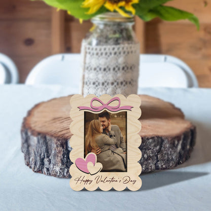 Scalloped Bow Couple Magnet in Wood with Personalized Photo Print - Sblossom