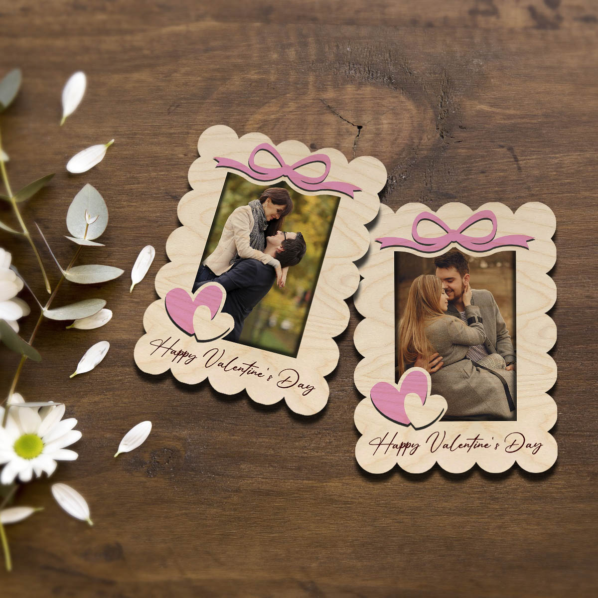 Scalloped Bow Couple Magnet in Wood with Personalized Photo Print - Sblossom