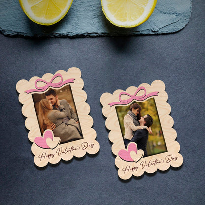 Scalloped Bow Couple Magnet in Wood with Personalized Photo Print - Sblossom