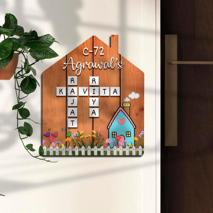 Scrabble Family Hut Name Plate for Home – Walnut - Sblossom