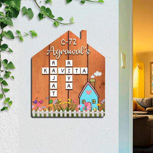 Scrabble Family Hut Name Plate for Home – Walnut - Sblossom