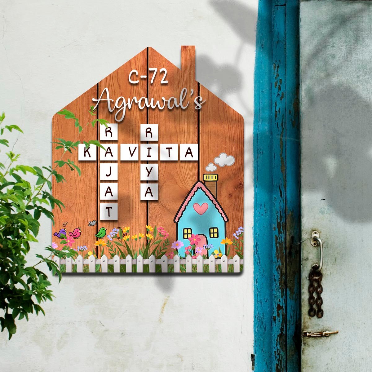 Scrabble Family Hut Name Plate for Home – Walnut - Sblossom
