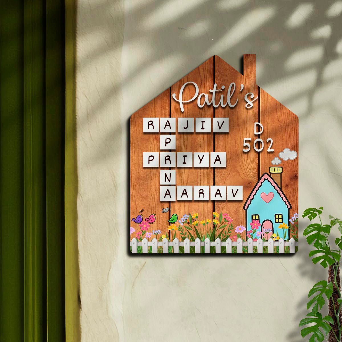 Scrabble Family Hut Name Plate for Home – Walnut - Sblossom