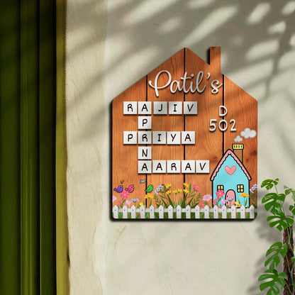 Scrabble Family Hut Name Plate for Home – Walnut - Sblossom