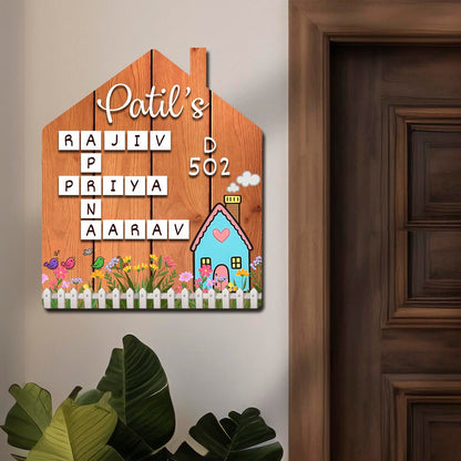 Scrabble Family Hut Name Plate for Home – Walnut - Sblossom