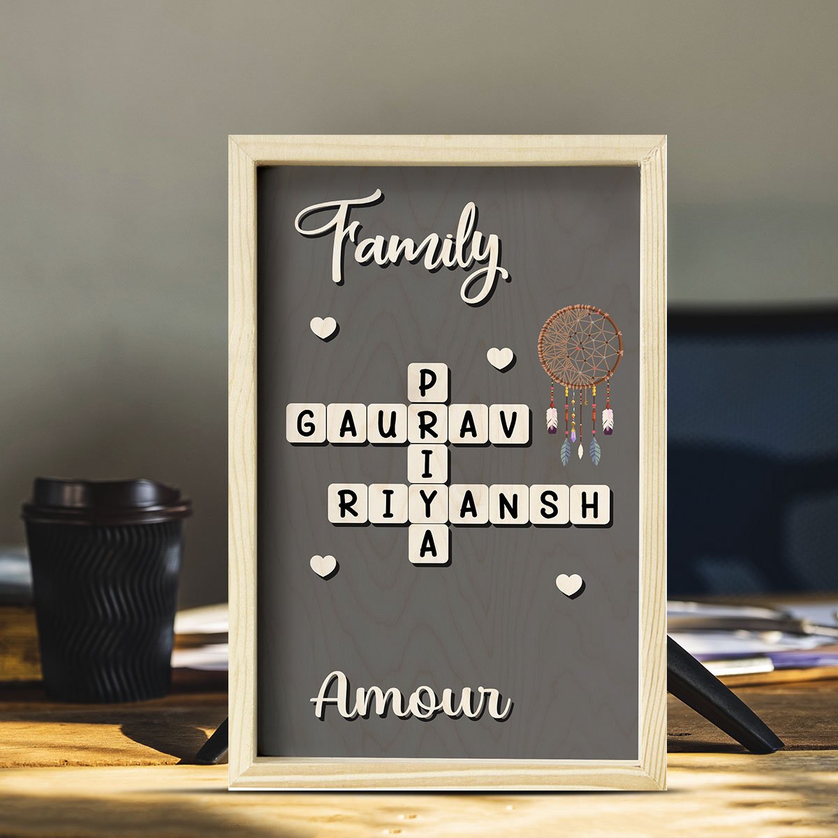 Scrabble Name Frame in Wood with Personalized Tile Letter Design - Sblossom