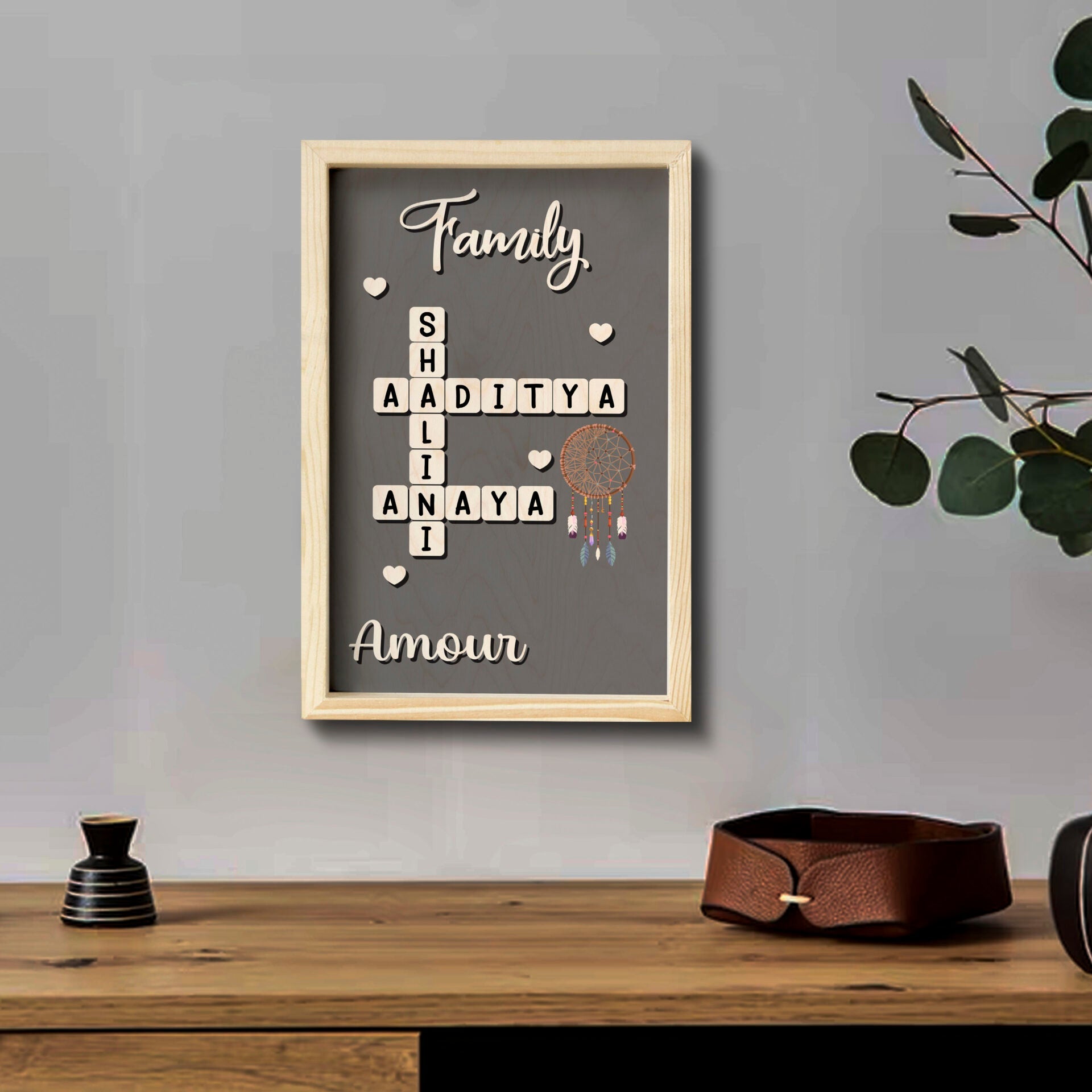 Scrabble Tile Wall Frame in Wood with Custom Family Name Art - Sblossom