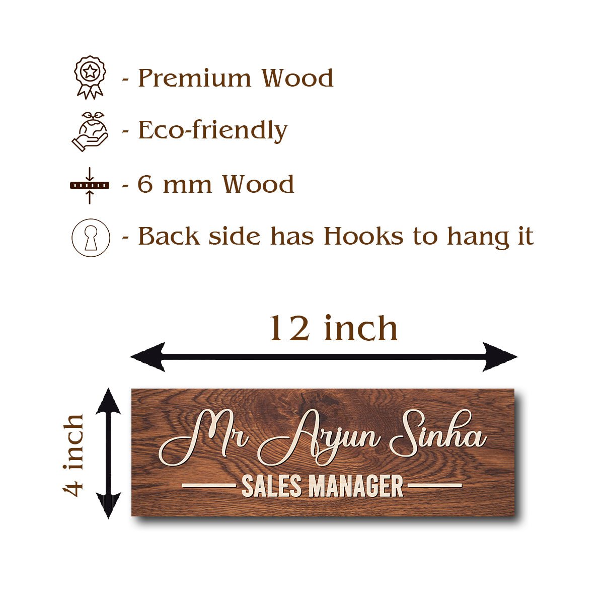 Script Wood Name Plate for Front Door – Walnut Slim - Sblossom