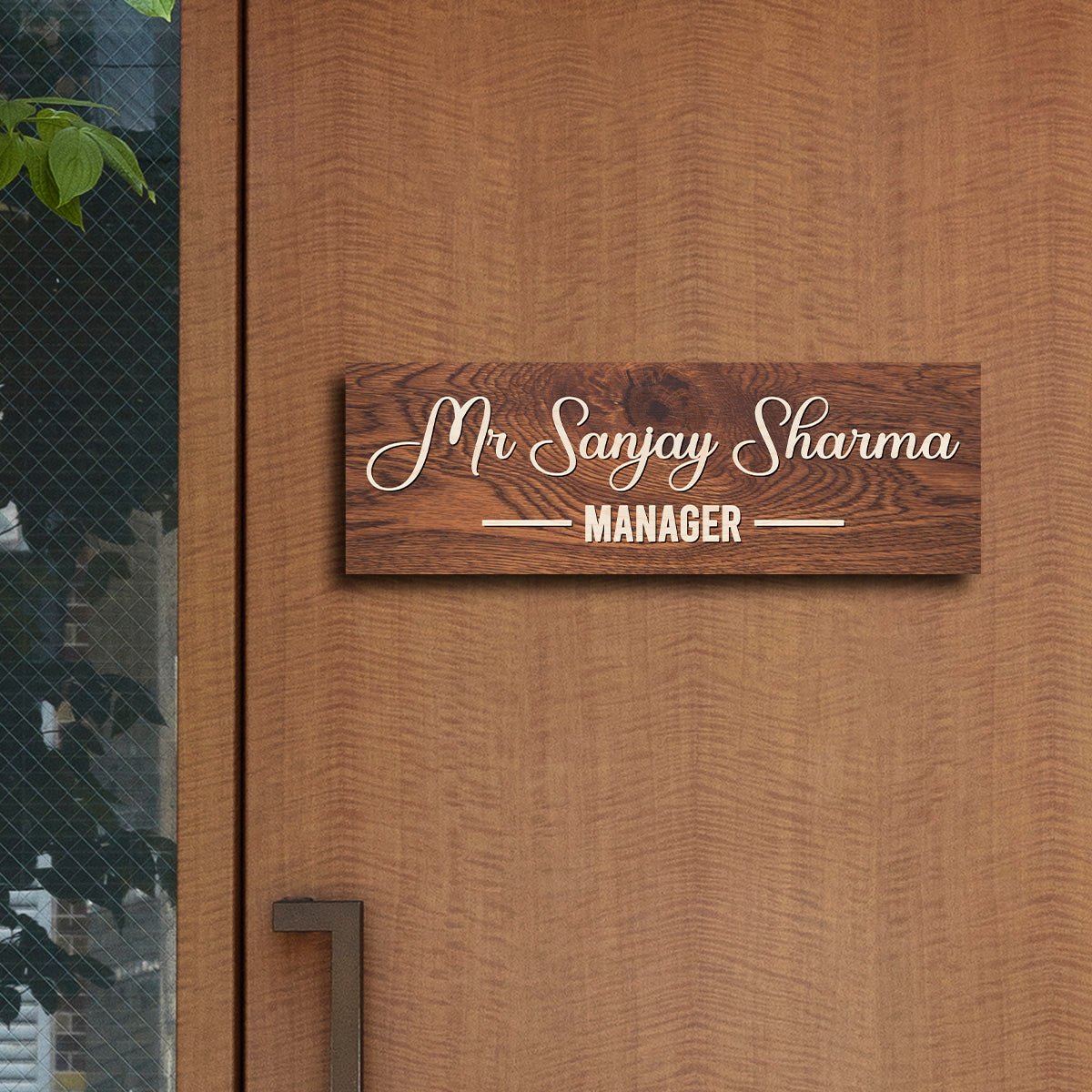 Script Wood Name Plate for Front Door – Walnut Slim - Sblossom