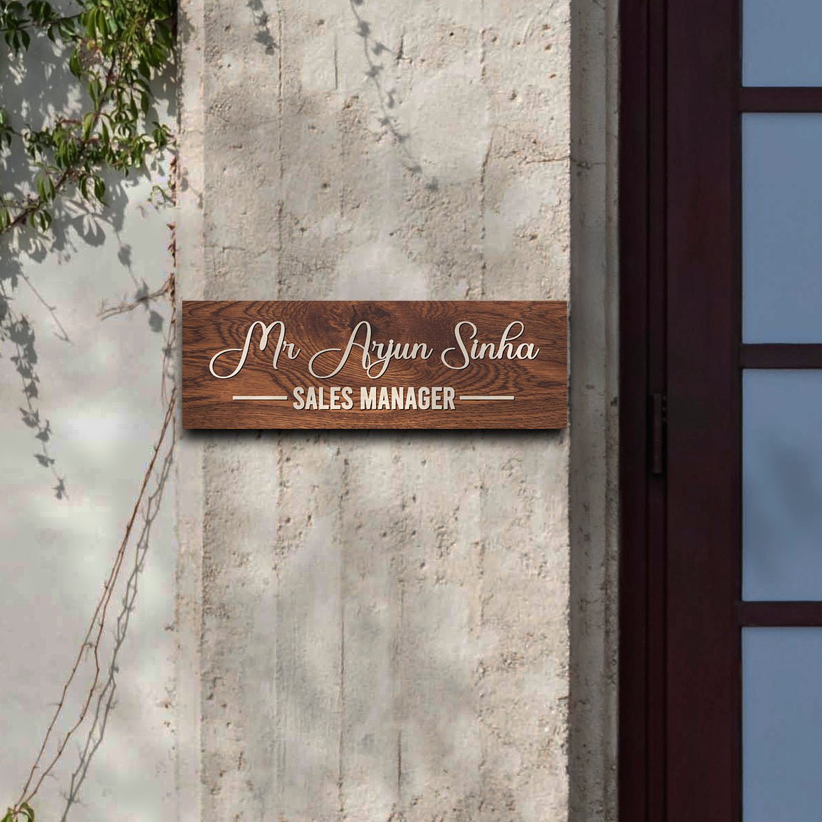 Script Wood Name Plate for Front Door – Walnut Slim - Sblossom