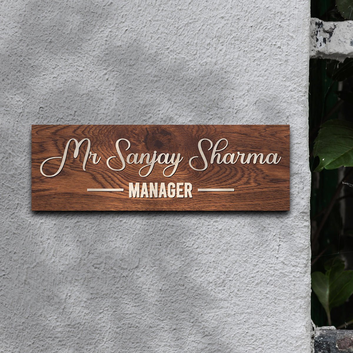 Script Wood Name Plate for Front Door – Walnut Slim - Sblossom