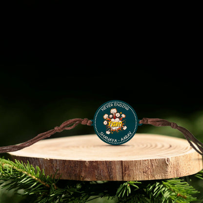 Sibling Names Rakhi in Wood with Never Ending Fight Theme - Sblossom
