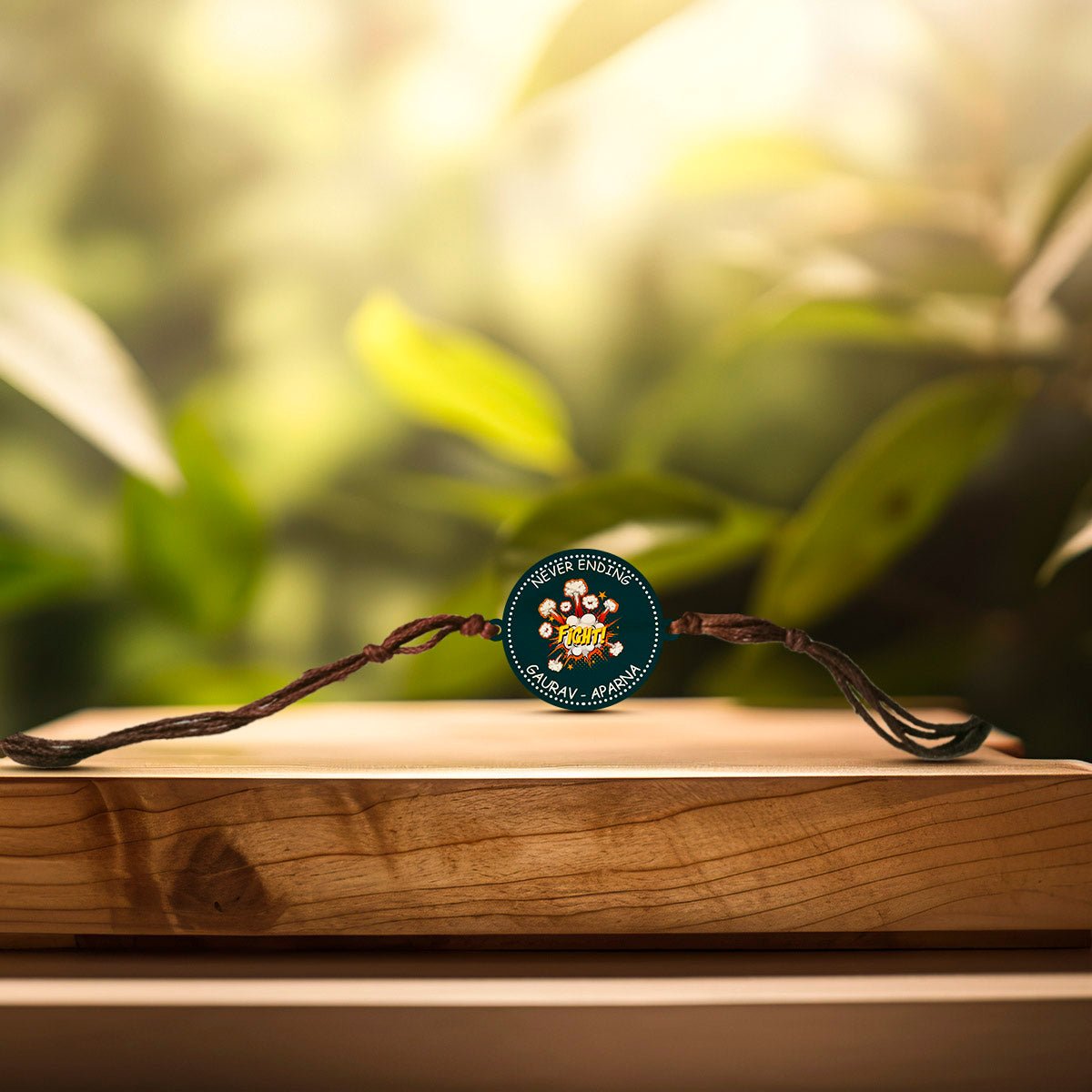 Sibling Names Rakhi in Wood with Never Ending Fight Theme - Sblossom