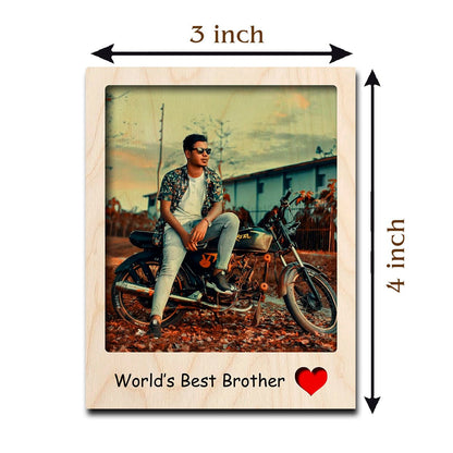 Sibling Photo Fridge Magnet in Wood with Best Brother Print, 4x3 Inch - Sblossom