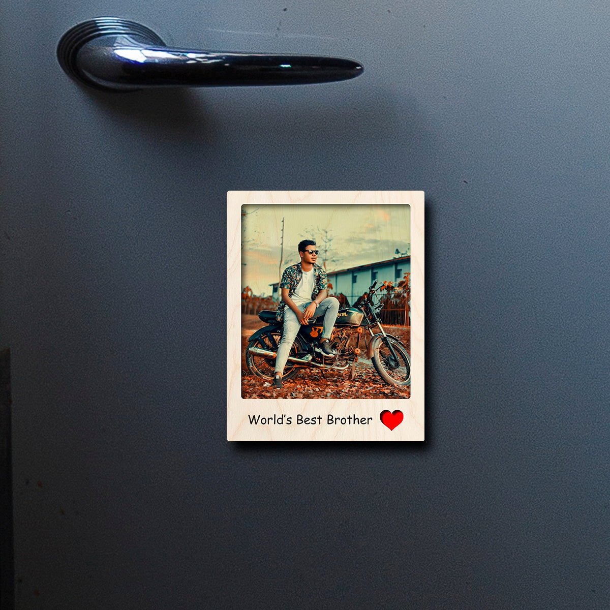 Sibling Photo Fridge Magnet in Wood with Best Brother Print, 4x3 Inch - Sblossom