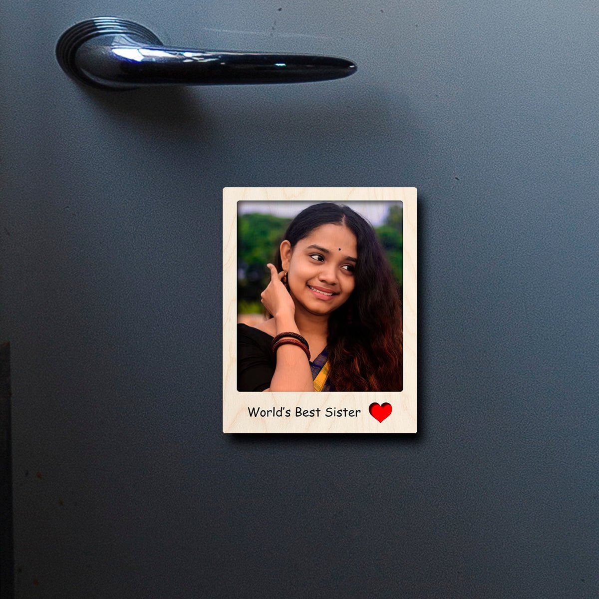 Sister Photo Fridge Magnet in Wood with Personalized Print Design - Sblossom