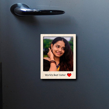 Sister Photo Fridge Magnet in Wood with Personalized Print Design - Sblossom