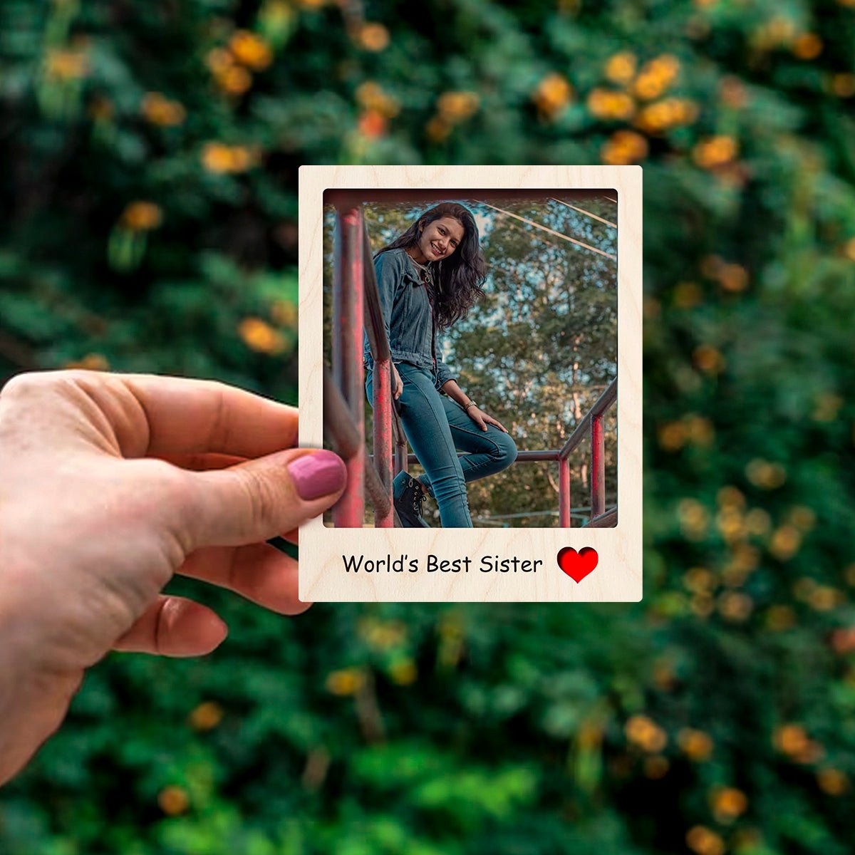 Sister Photo Fridge Magnet in Wood with Personalized Print Design - Sblossom
