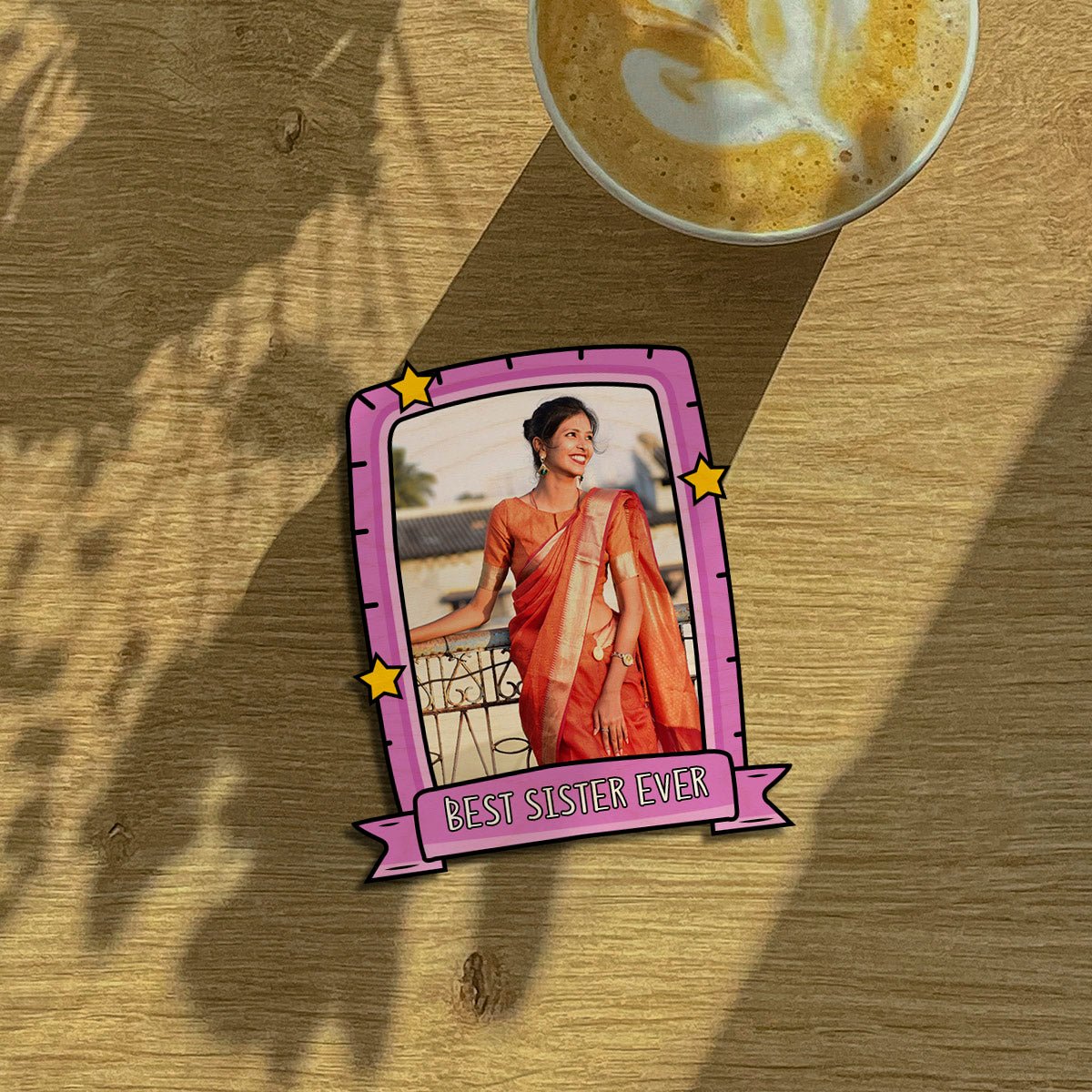 Sister Rakhi Fridge Magnet in Wood with Pink Photo Print Design , 3x4 Inch - Sblossom