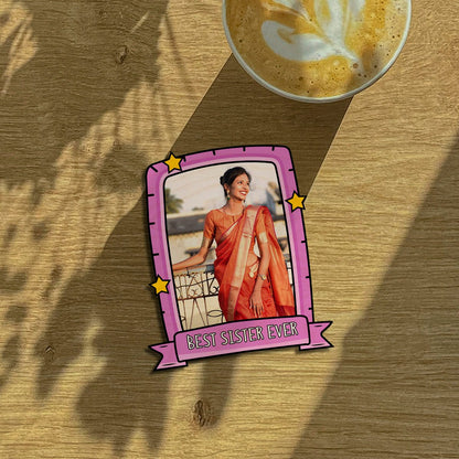 Sister Rakhi Fridge Magnet in Wood with Pink Photo Print Design , 3x4 Inch - Sblossom