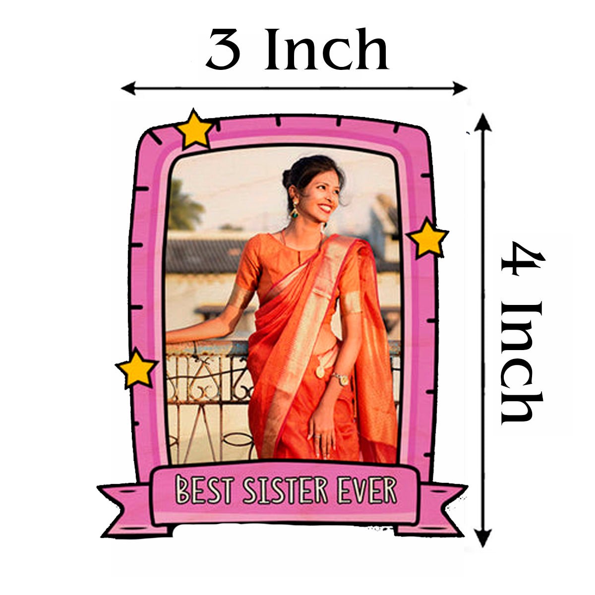 Sister Rakhi Fridge Magnet in Wood with Pink Photo Print Design , 3x4 Inch - Sblossom