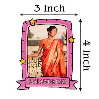 Sister Rakhi Fridge Magnet in Wood with Pink Photo Print Design , 3x4 Inch - Sblossom