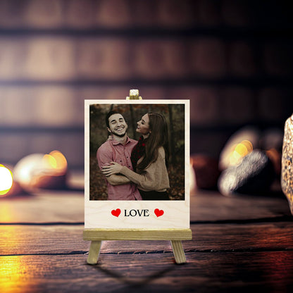 Small Wood Print with Stand and Personalized Couple Photo Design - Sblossom