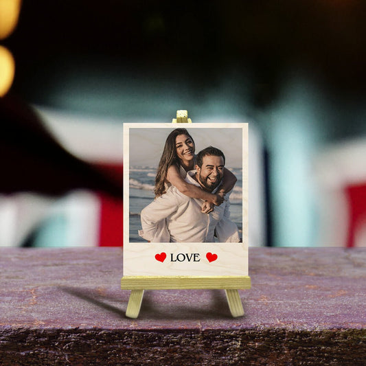 Small Wood Print with Stand and Personalized Couple Photo Design - Sblossom