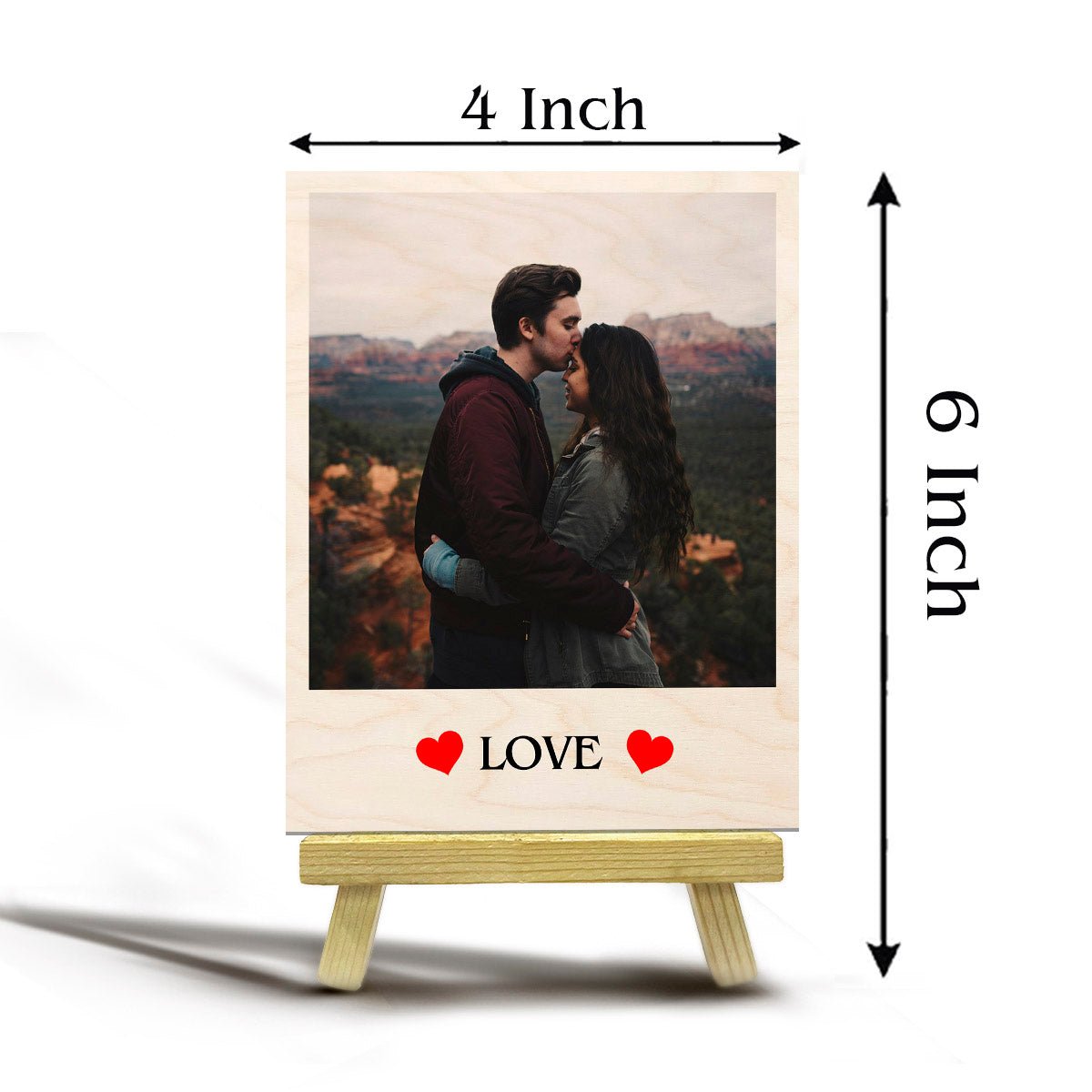 Small Wood Print with Stand and Personalized Couple Photo Design - Sblossom