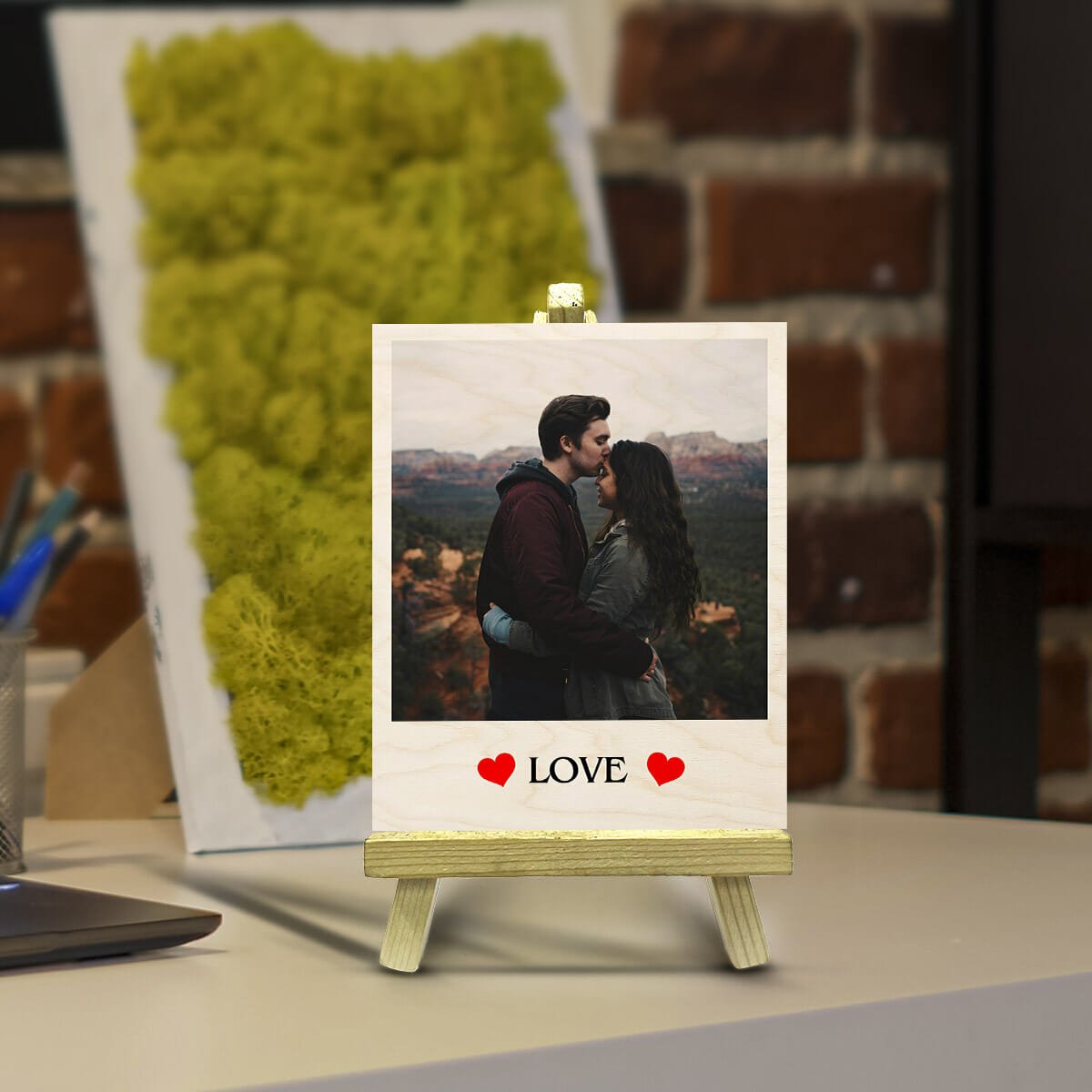 Small Wood Print with Stand and Personalized Couple Photo Design - Sblossom